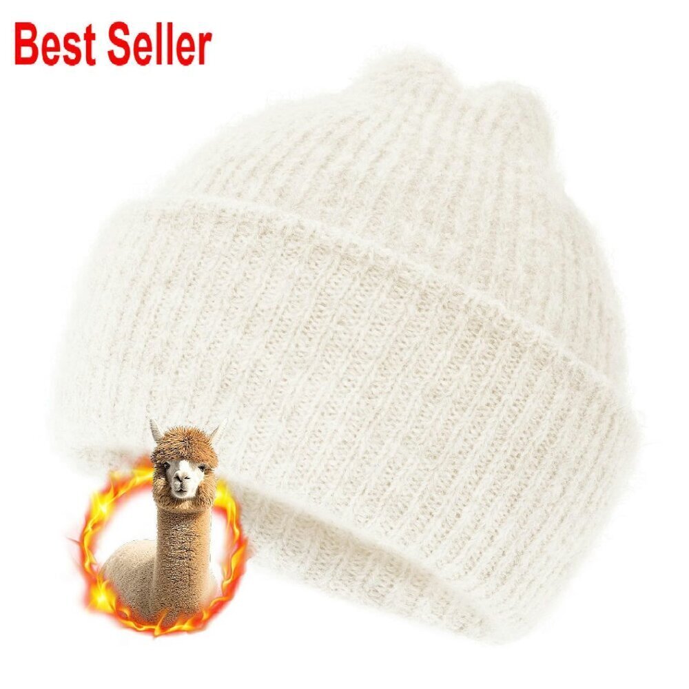 Alpaca Wool Beanie Fuzzy Soft Knit Lightweight Winter Hat Unisex Chic